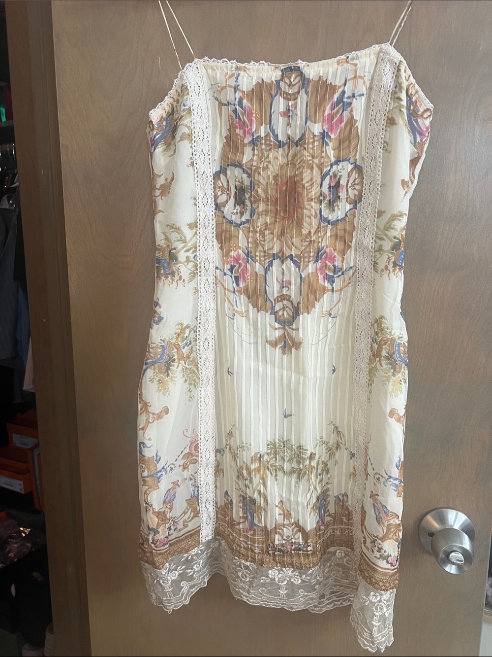 Ivory Floral-Print Lace-Trim Mini Slip Dress